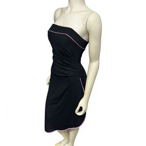 90’s Vintage Betsy and Adam Black Strapless Dress Pink Accent Asymmetrical Knee